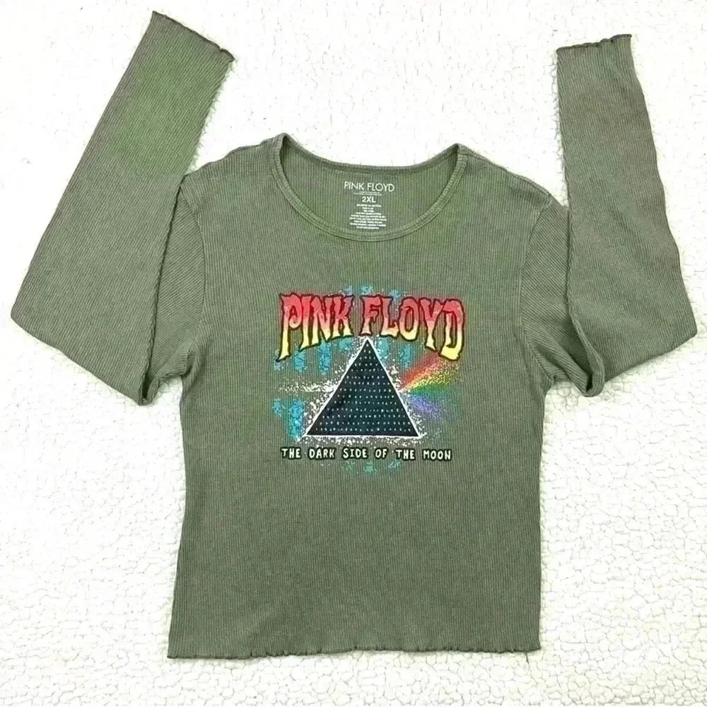 Pink Floyd “The Dark Side Of The‎ Moon” Long Sleeve Cropped Thermal Top Size 2XL